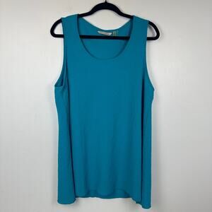 Soft Surroundings Womens Scoop Neck Crinkle Teal Blue Tunic Tank Blouse Large